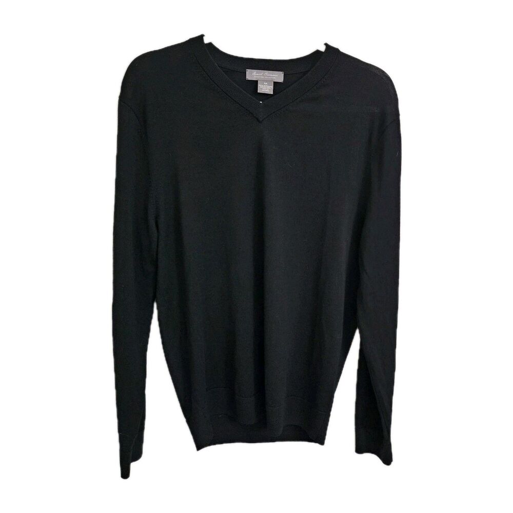 Daniel Cremieux Sweater Men Medium Black Extra Fine Merino Wool V-Neck Pullover